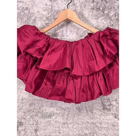 Aje Top 8 Womens Pink Silk Blend Tiered Ruffle Crop Blouse - Picture 2 of 8